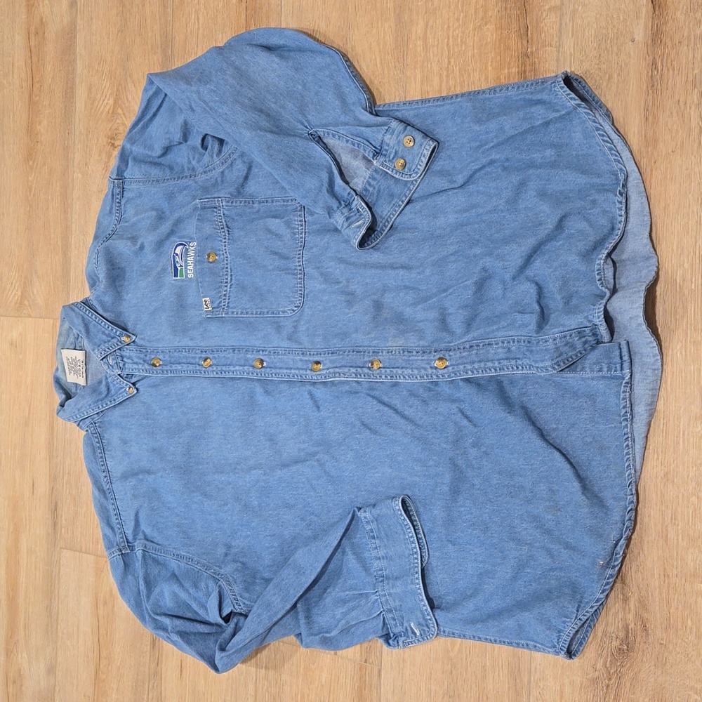 Vtg 90s Lee Sport denim Seattle Seawhawks button up shirt NFL L Large